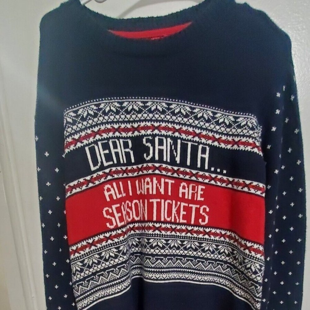 Jingles & Joy sweater mens large "all I want are season tickets